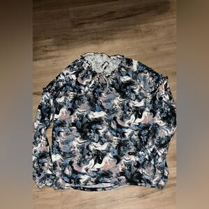 Cupio Marble Tie-Neck Blouse in Blue, Black, Pink